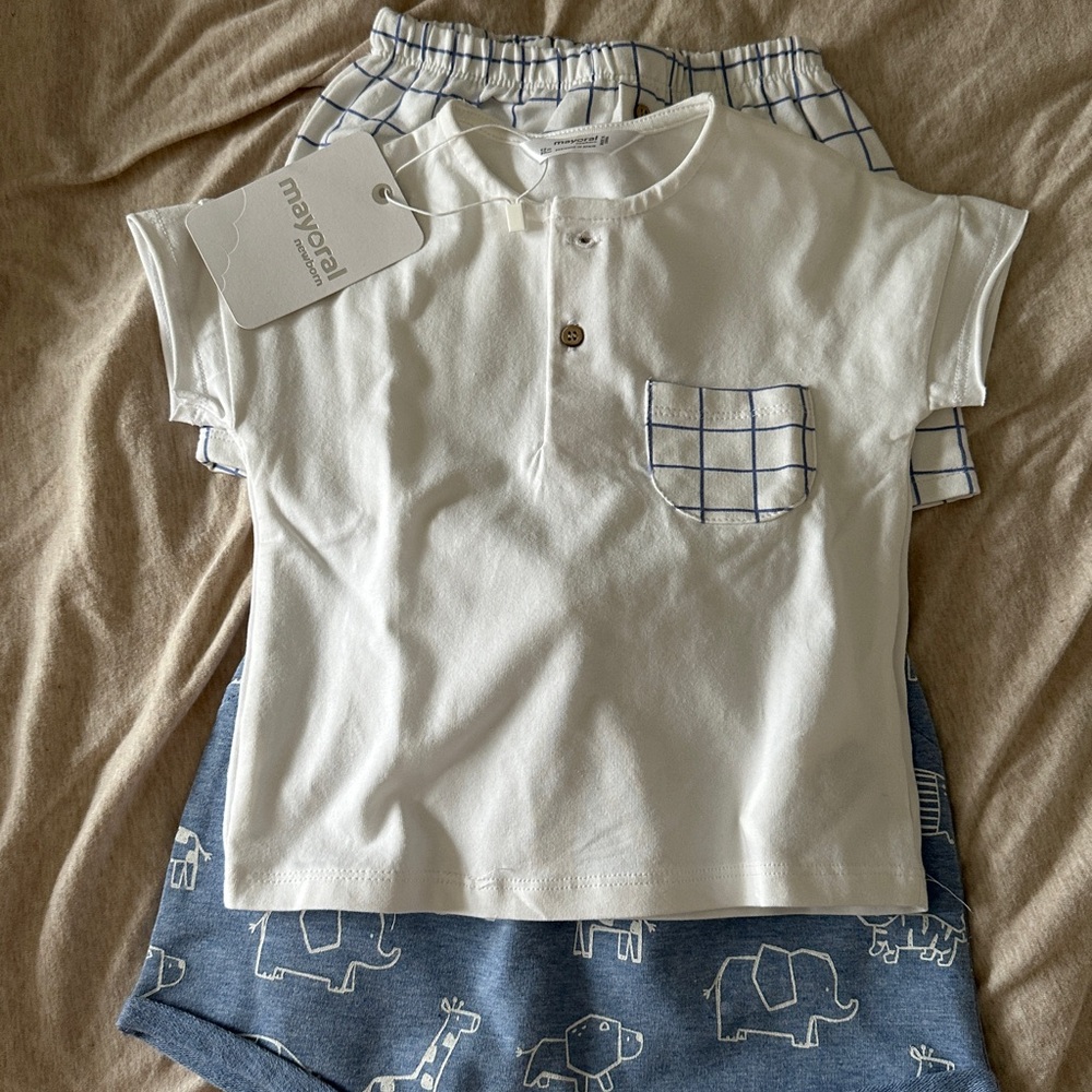 Mayoral Cream and Blue Kids Tee Set